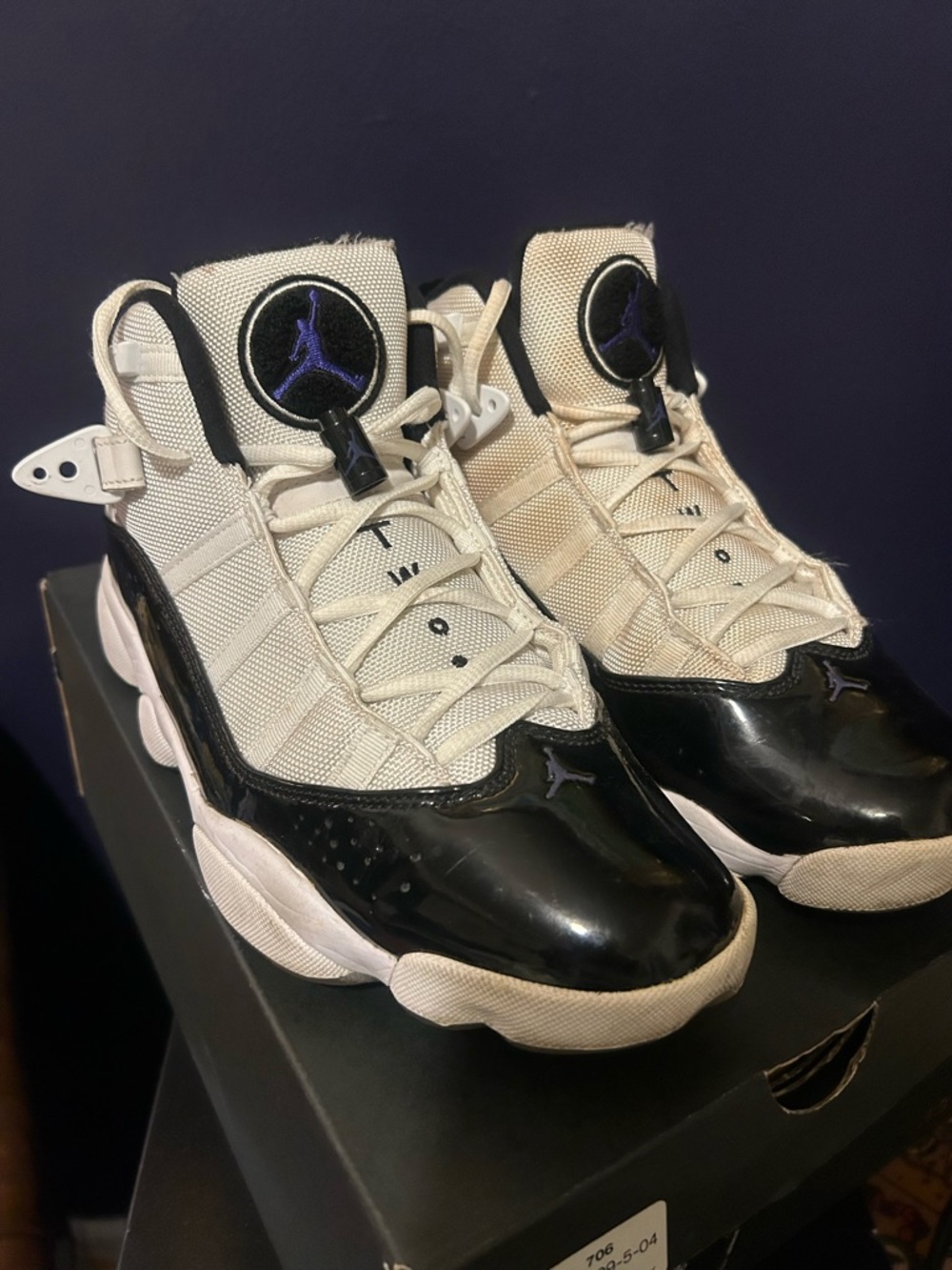 Jordan Black, White & Purple Retro High-Top Sneakers